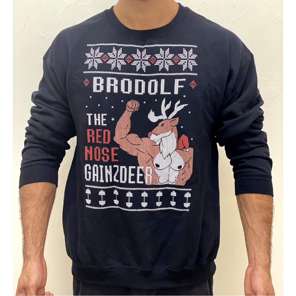 Gildan Black Novelty Crewneck Holiday Sweater. Size L